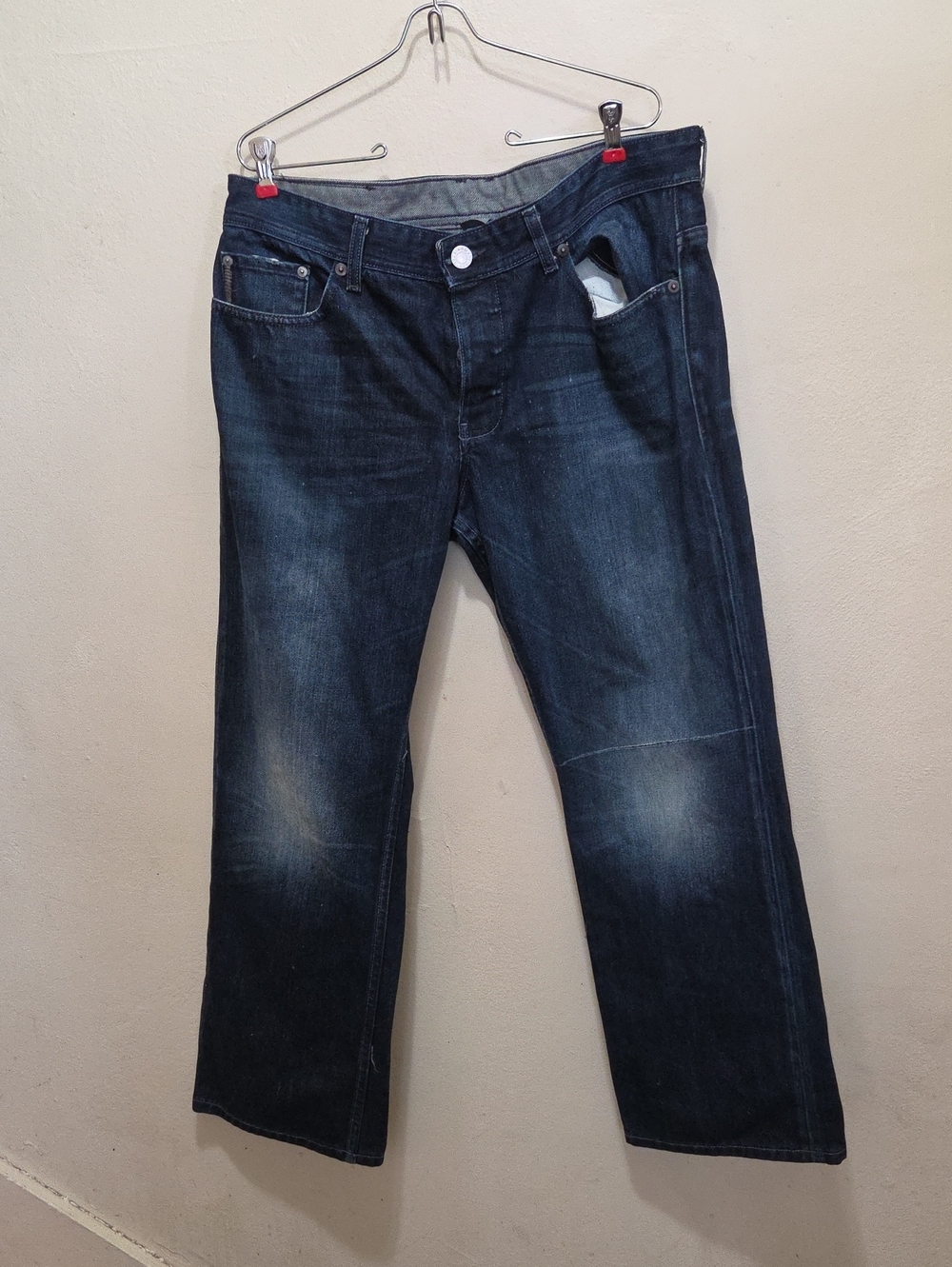 Armani Exchange Men's Dark Wash Blue Relaxed Jeans